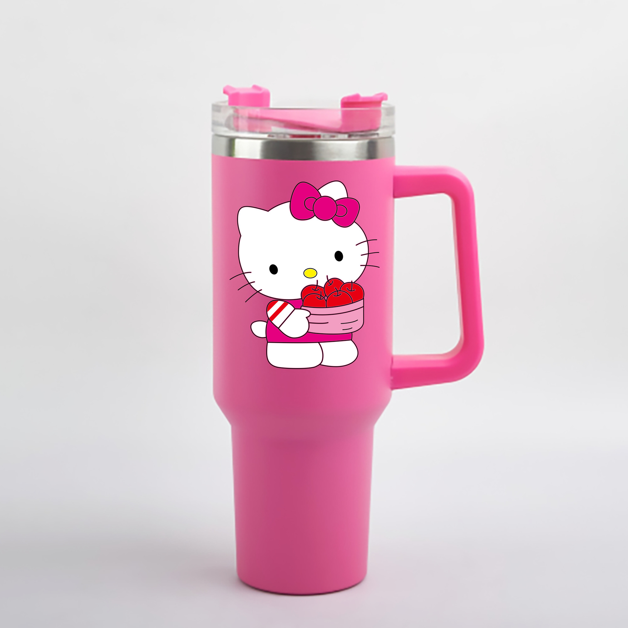 （画像用） Hello Kitty ハローキティ 1200mL車用タンブラー - クリスタルステッカー（プラスチックストロー付き）